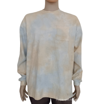2021 Autumn Wholesale manufacturer Hot Selling Fashion O Neck tie dyed 100%Cotton sweatshirt long sleeve t shirt